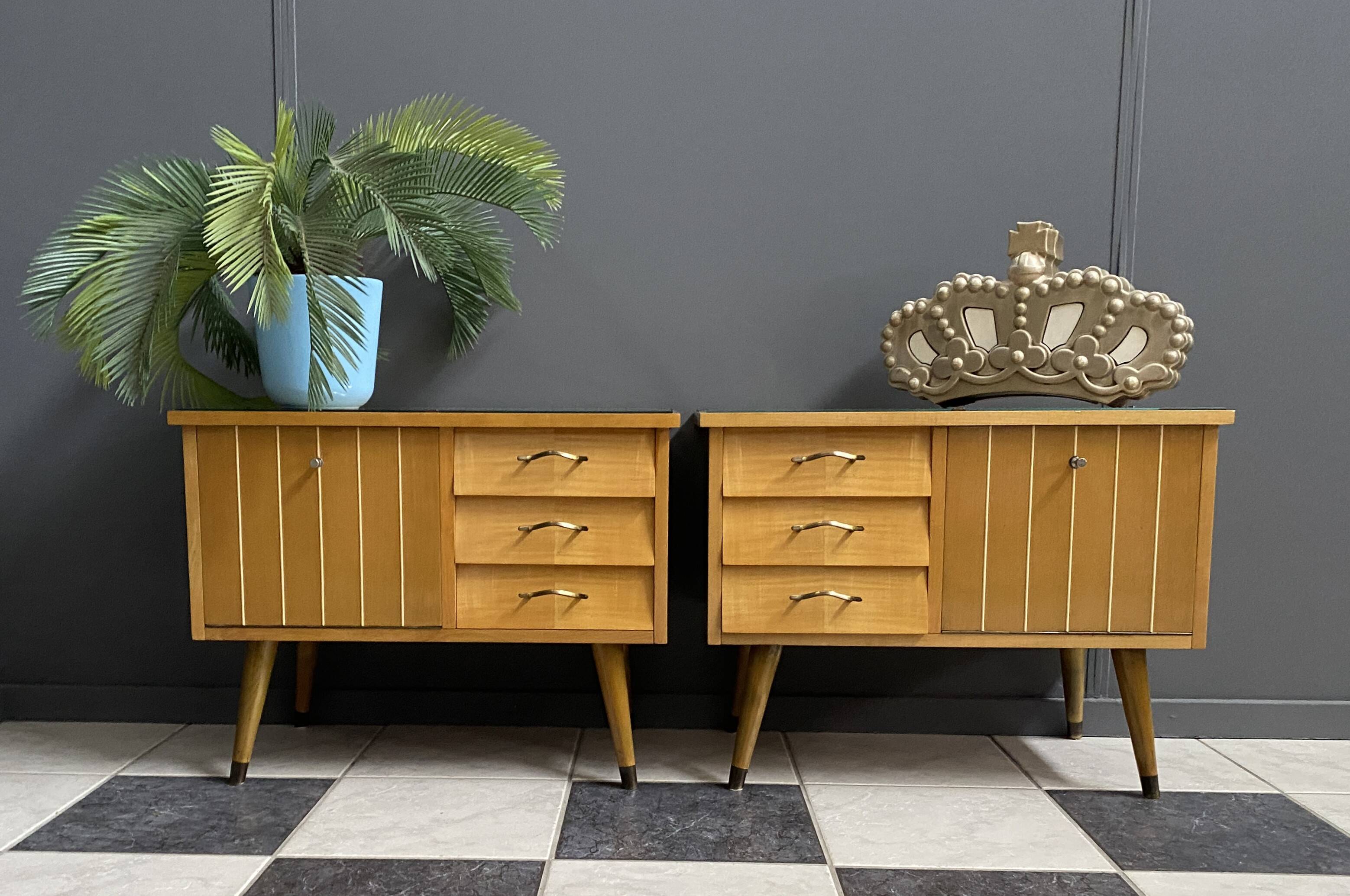 Set night stands wood and glass top