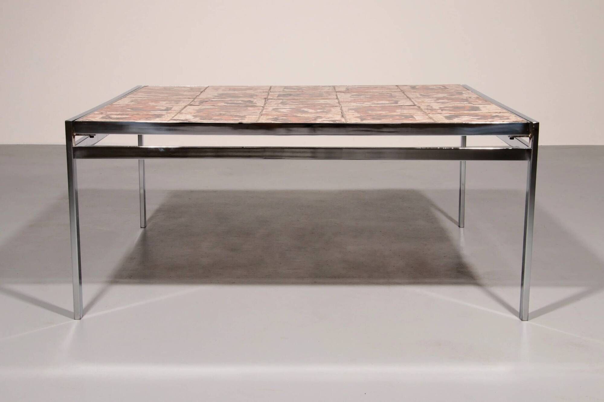 Coffee table in chrome-plated frame and ceramic tiles, Denmark, 1970s