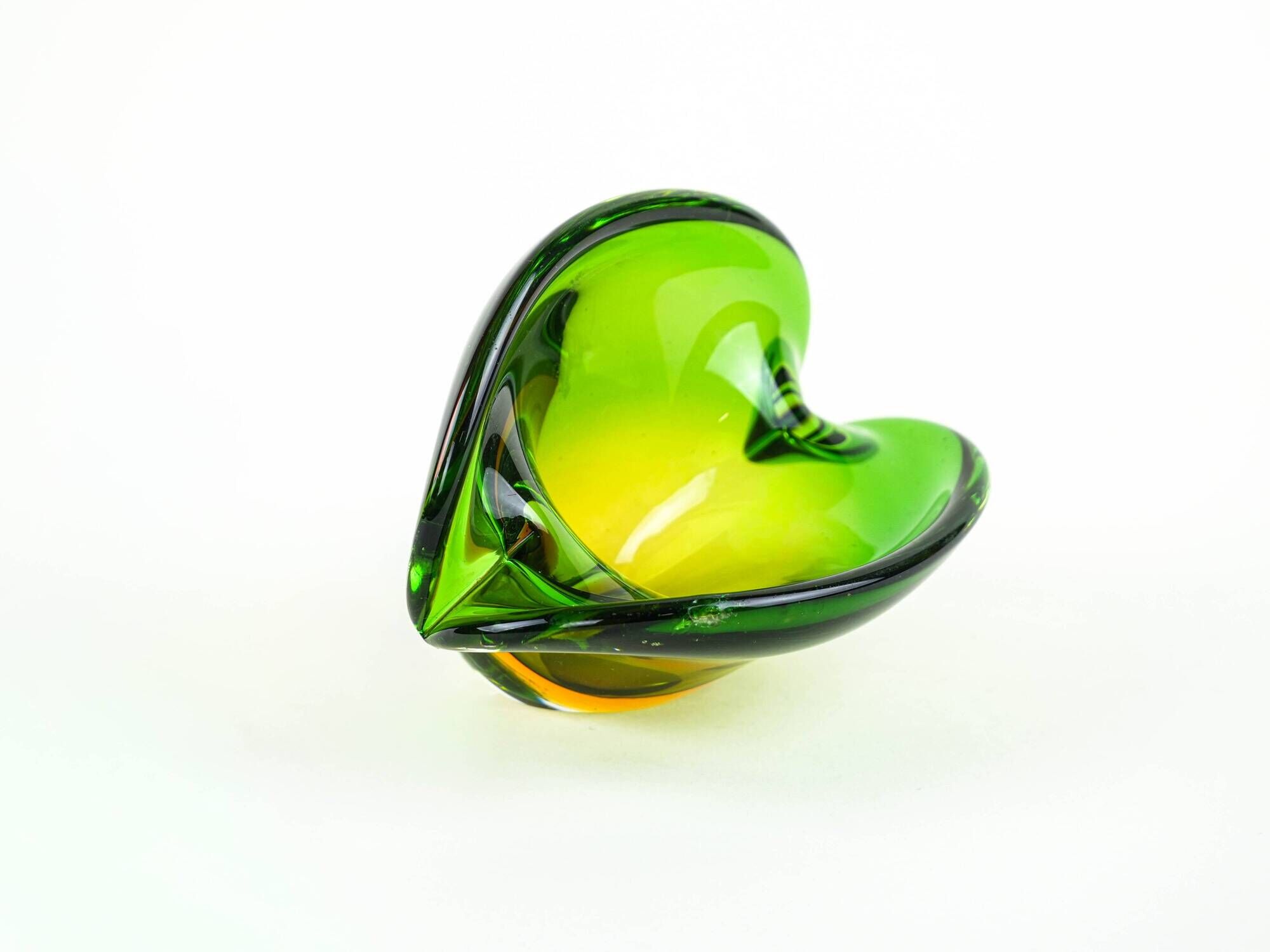 Sommerso glass platter in green and yellow, Murano, Italy, 1960s