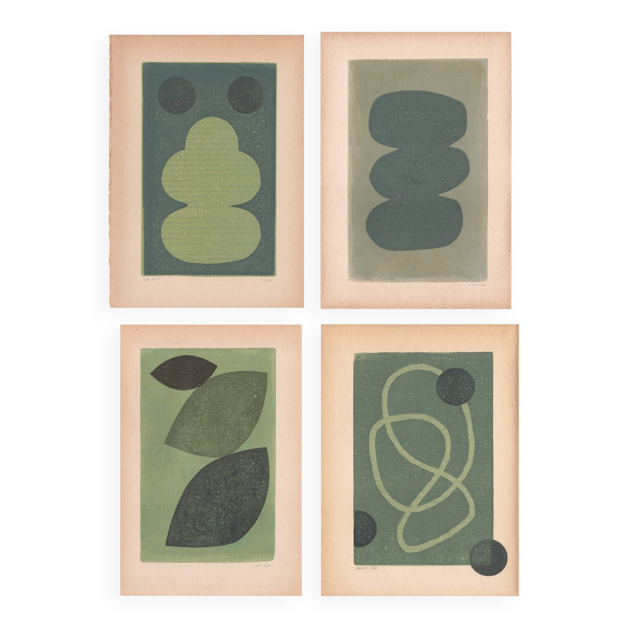 Collection de 4 peintures sur papier - signées Eawy