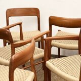 Mid Century Teak Dining Chairs by Niels O. Møller for J.L. Moller, Model 56 & 75 with papercord seat