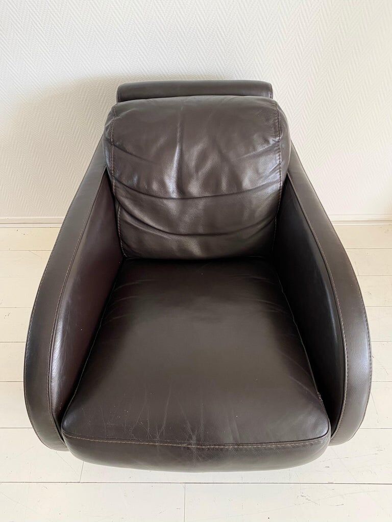 Art Deco style Vintage Brown Leather Lounge chair By Roche Bobois.