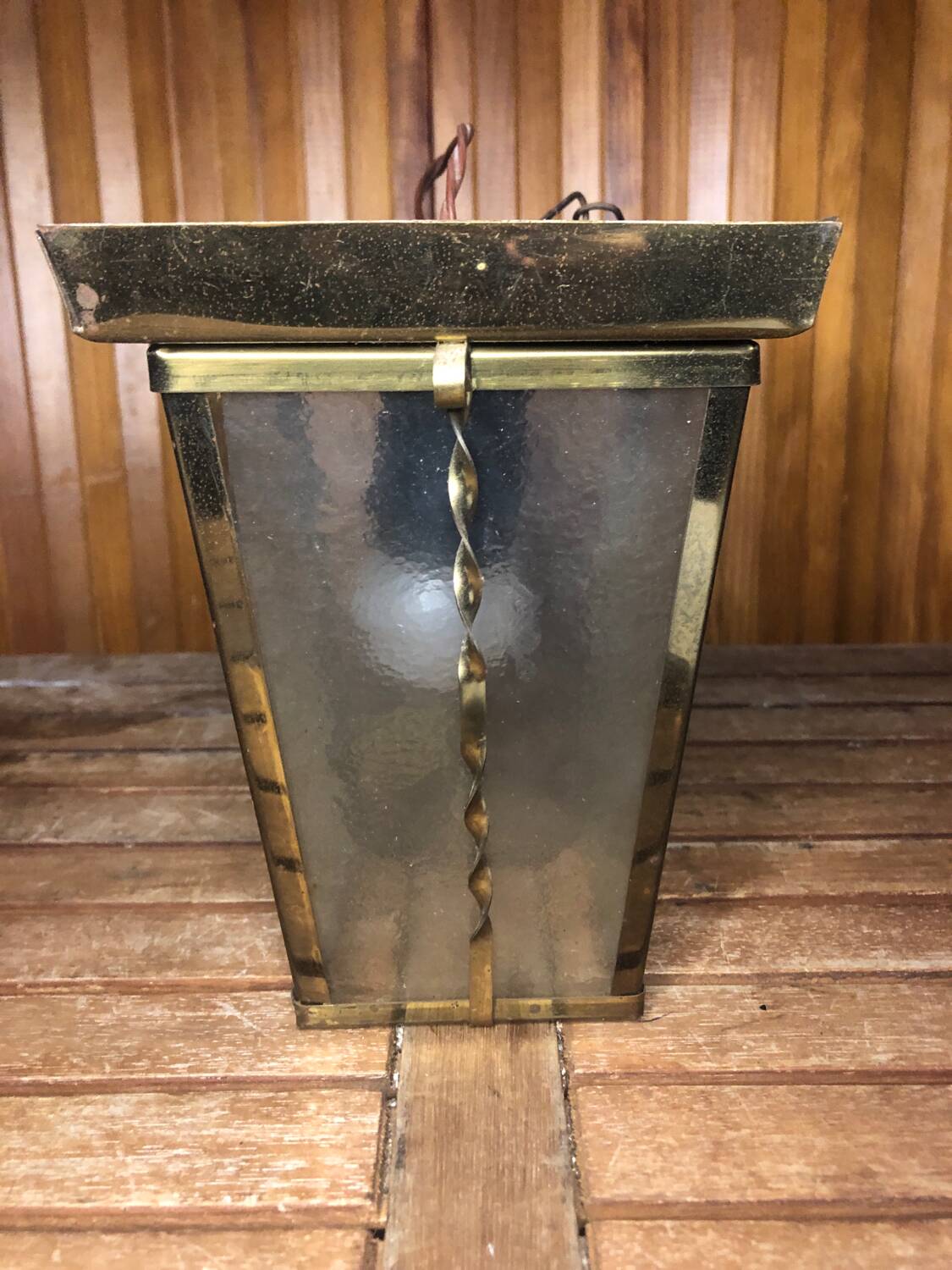 Old brass lantern pendant lamp + vintage glass plate #a592