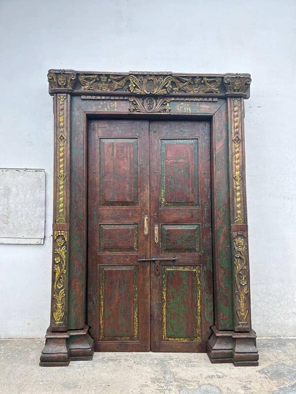 Porte indienne ancienne en teck pièce et patine d'origine