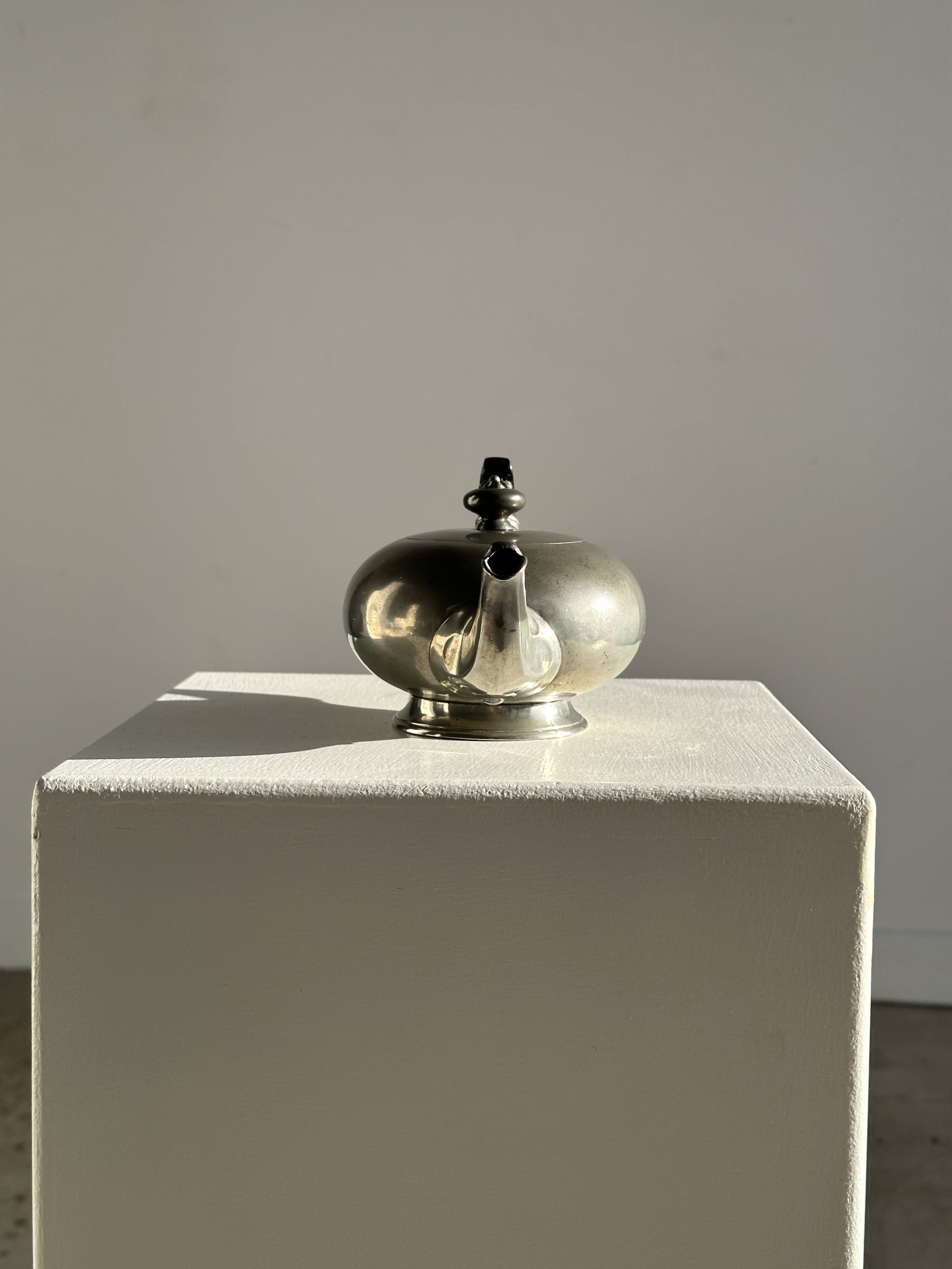 Small teapot, pewter coffee pot flattened oval shape