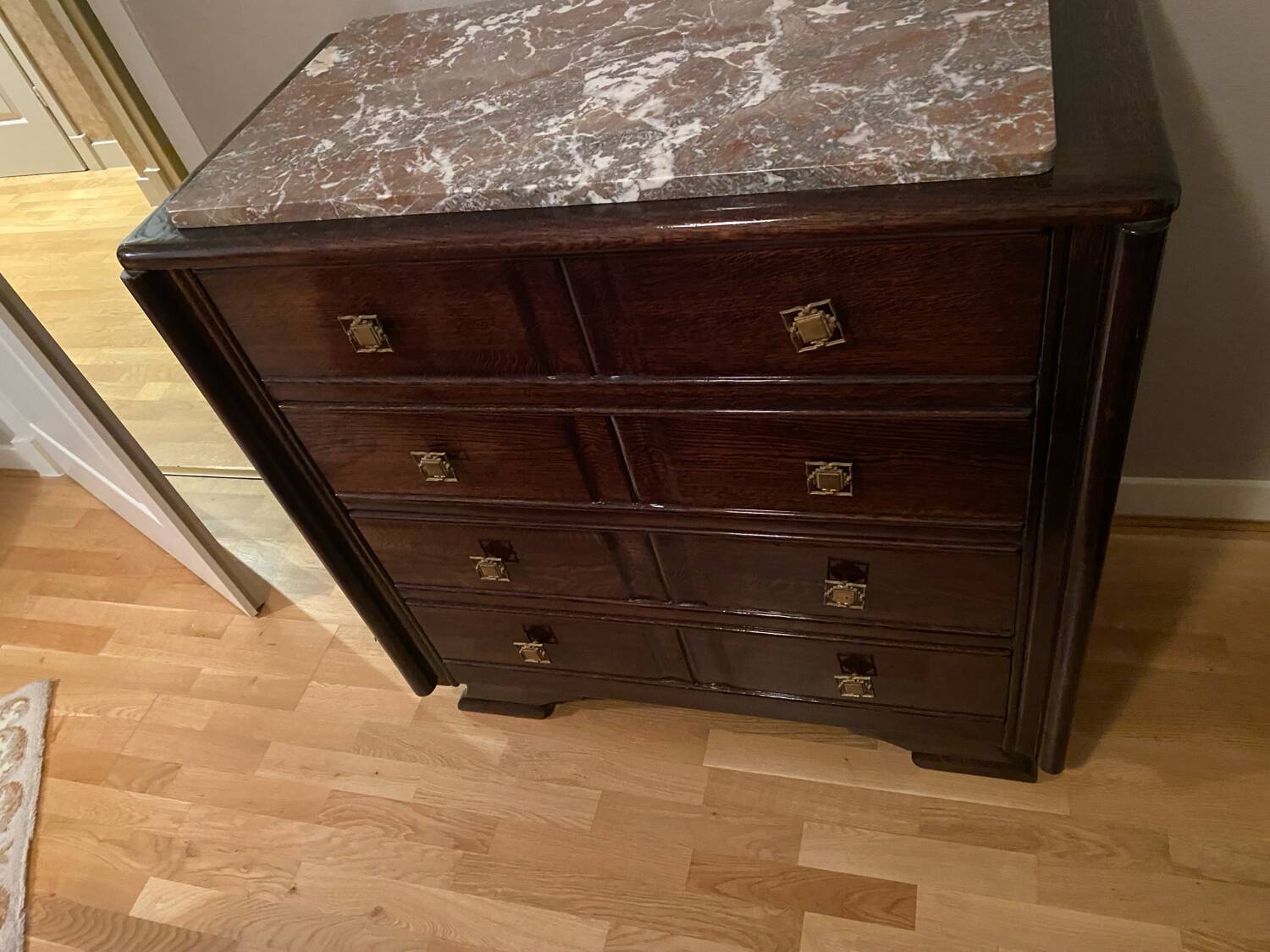 Art Deco bedroom set in walnut burl and marble