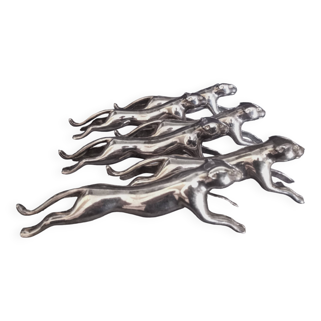 Lot De 6 Porte-couteaux En étain - Motifs Animaliers Sanglier, Chat, Chien - Argenté
