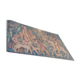 Burlap painted medieval hunting scene circa 1950 by André Pierre BOURBIOUX called "Boul"
