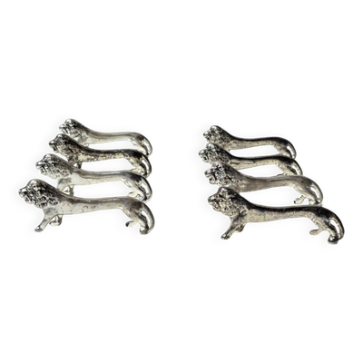 Series of antique knife rests in the shape of a lion, silver-plated metal.