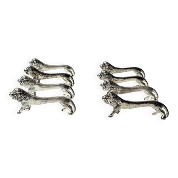 Series of antique knife rests in the shape of a lion, silver-plated metal.