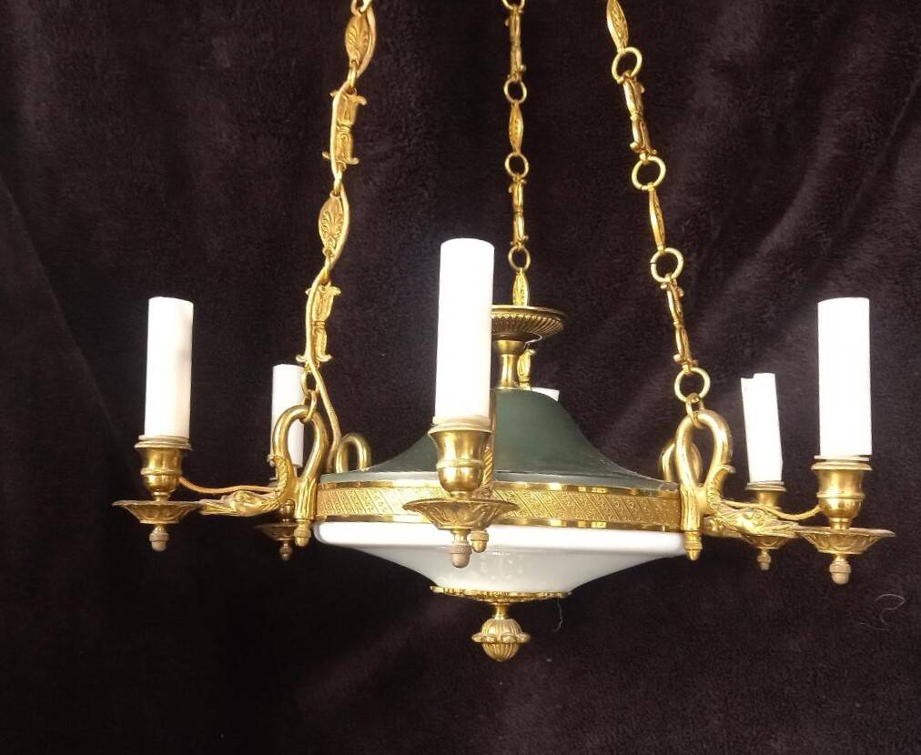 Empire/Napoleon 1st style chandelier, real opaline bronze Lucien Gau Paris 60'