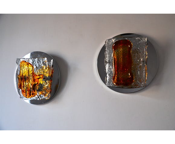 Pair of sconces Mazzega bicolor murano glass 1970