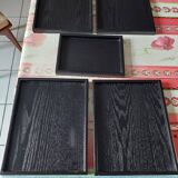 Set of 5 rectangular wooden serving trays