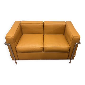Originele Cassina 2zit Le Corbusier Lc2  Cognac Camel leder NIEUWSTAAT !!