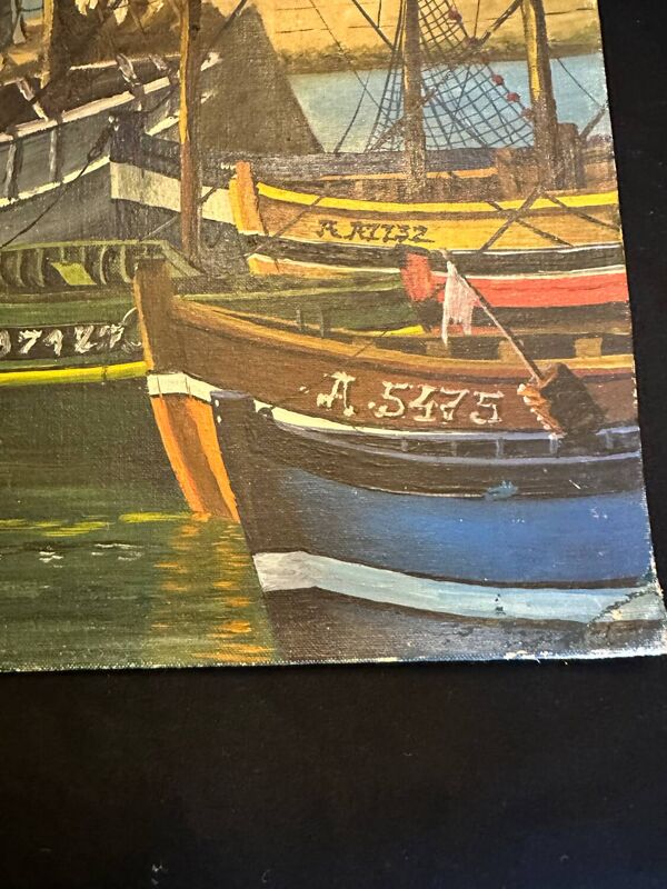 Bateaux de pêche  - peinture sur carton entoilé
