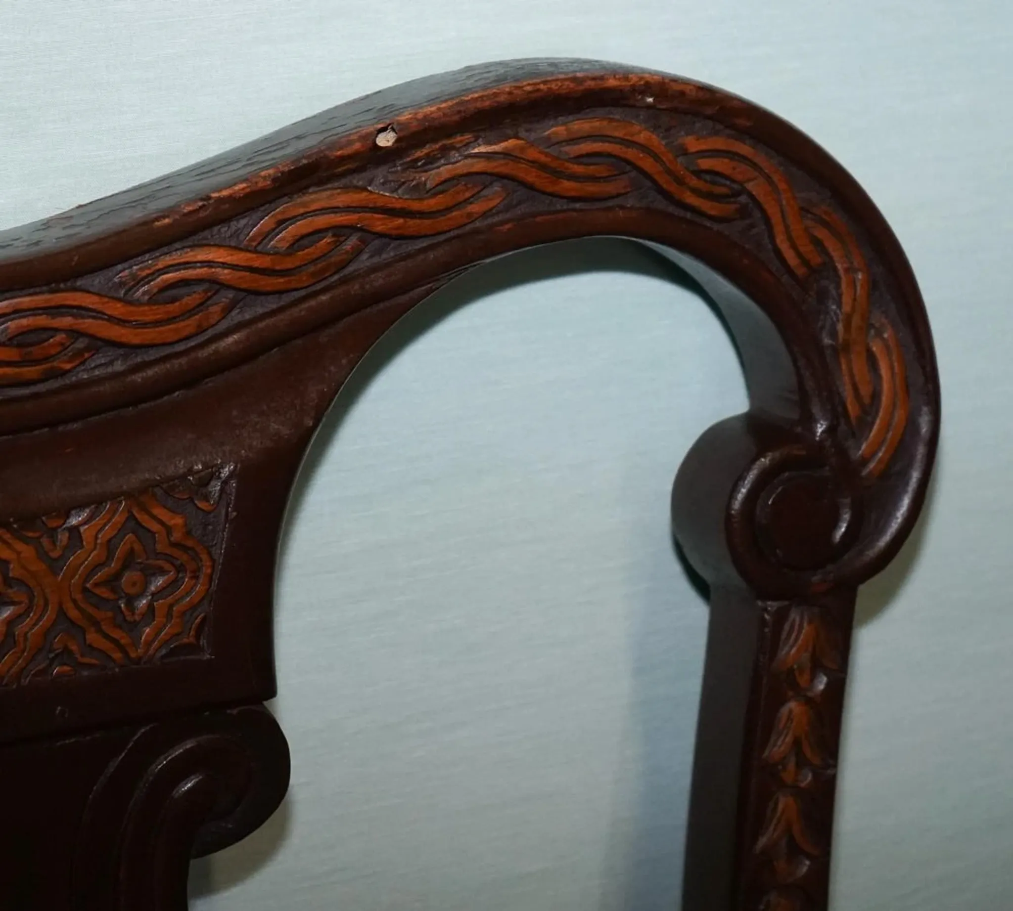 Heavily Carved Anglo-Indian Wooden Armchair