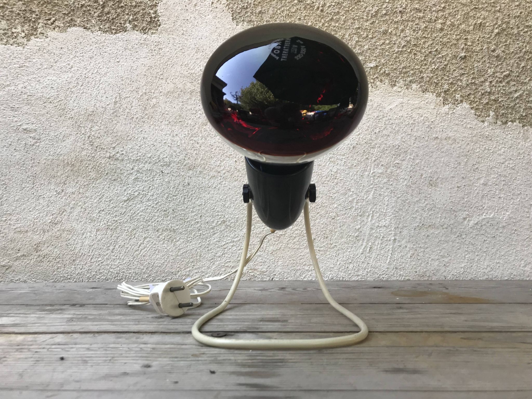 Lamp OSRAM old, black + white wire Support + bulb red 70s Vintage