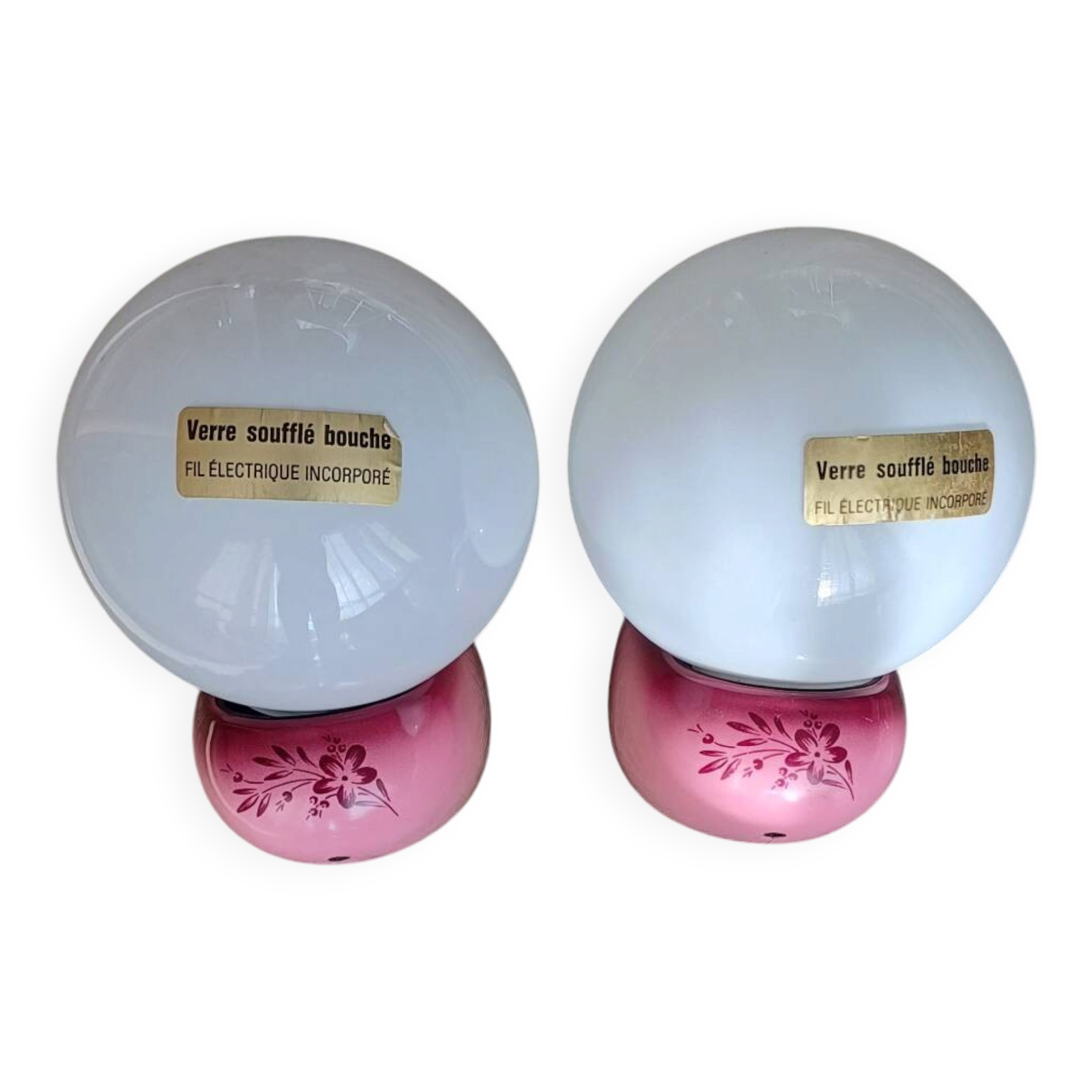 Pair of Tissot wall lights from the 70s with pink opaline glass in space age style.