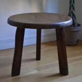 Brutalist tripod coffee table in solid oak, 1960s