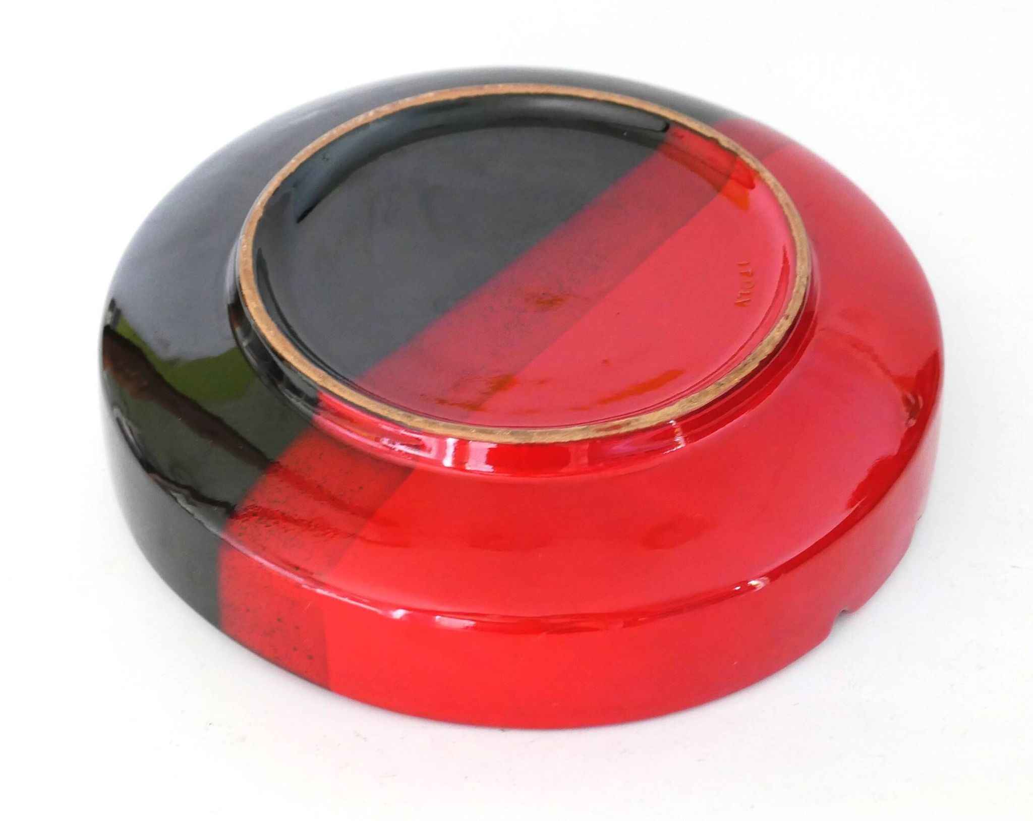 Vintage Italy red orange black ceramic ashtray 1970 Bitossi for Raymor