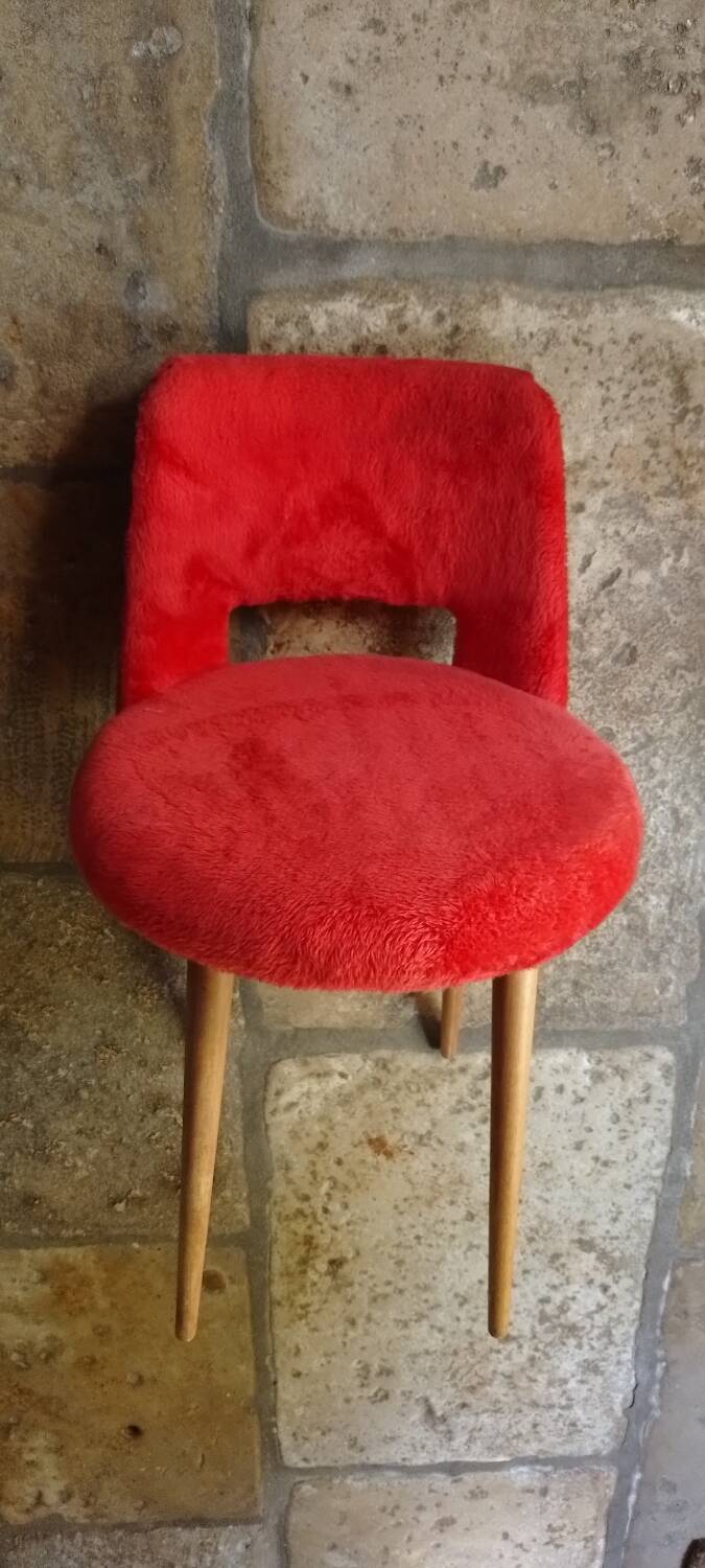 Vintage fur-lined orange-red chair