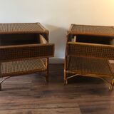 Pair of bedside in cannage and bamboo