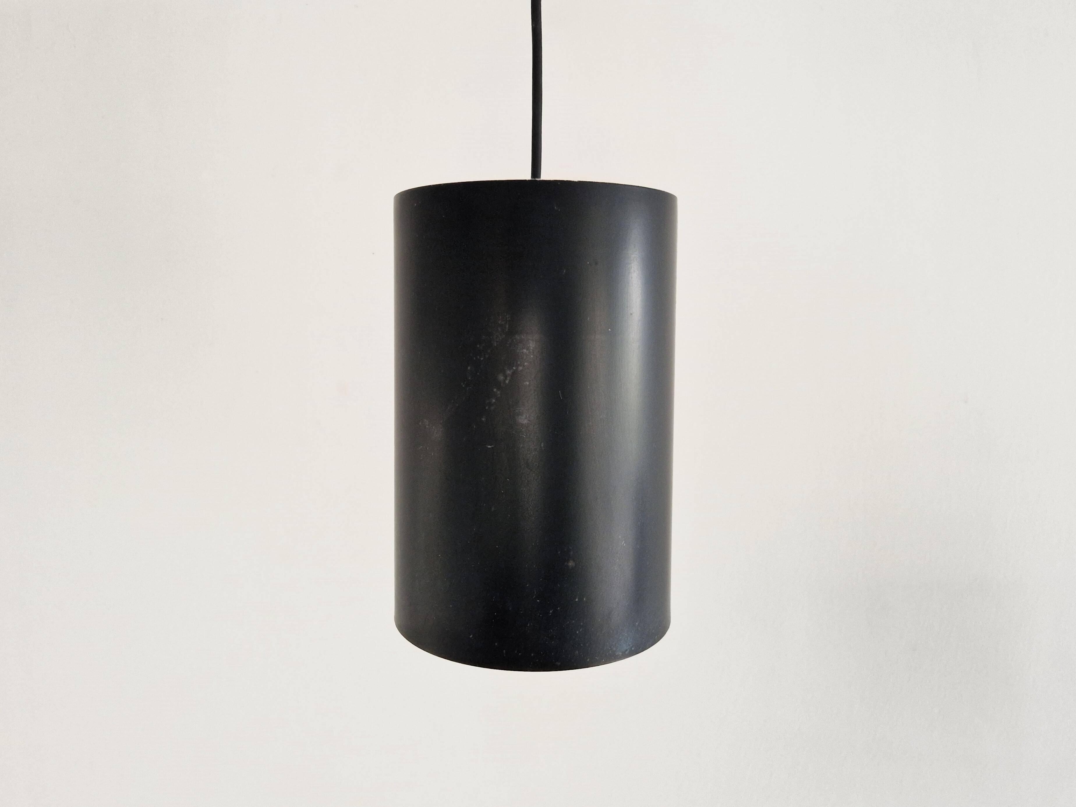Set of 3 black cylinder pendant lamps, by Eila & John Meiling for Louis Poulsen, Denmark 1967