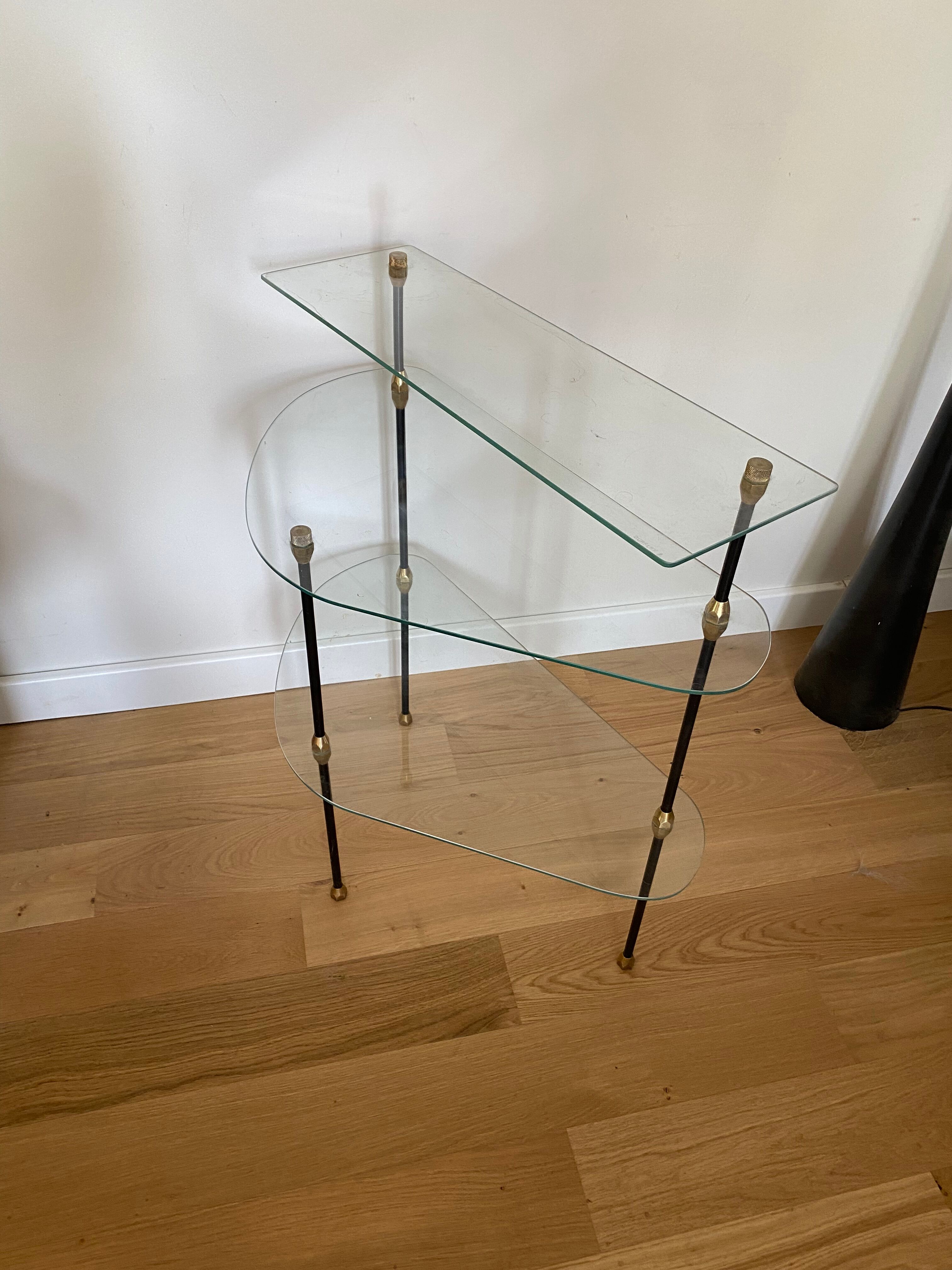 Glass and iron tripod console 1950