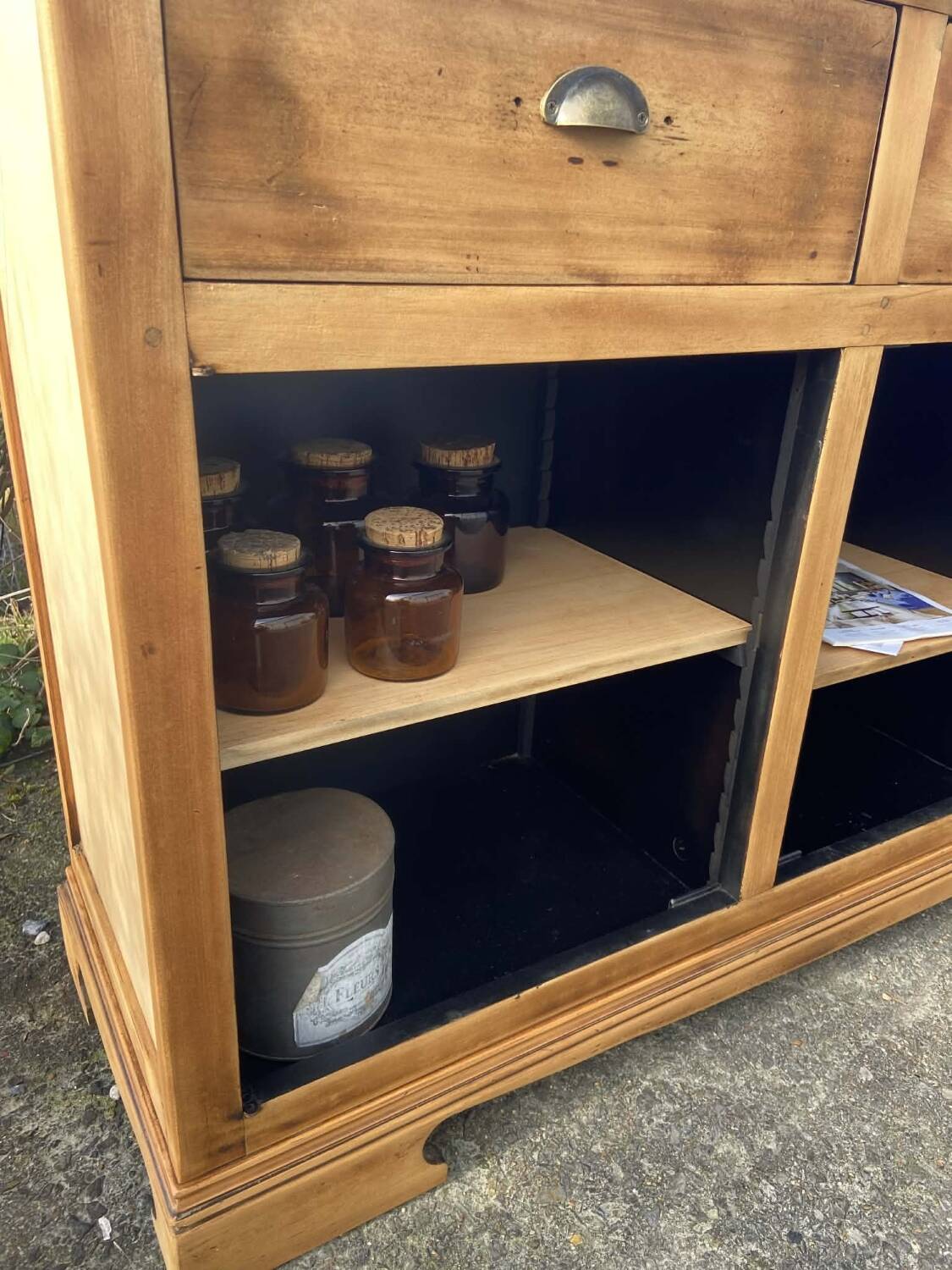 Raw wooden buffet without doors