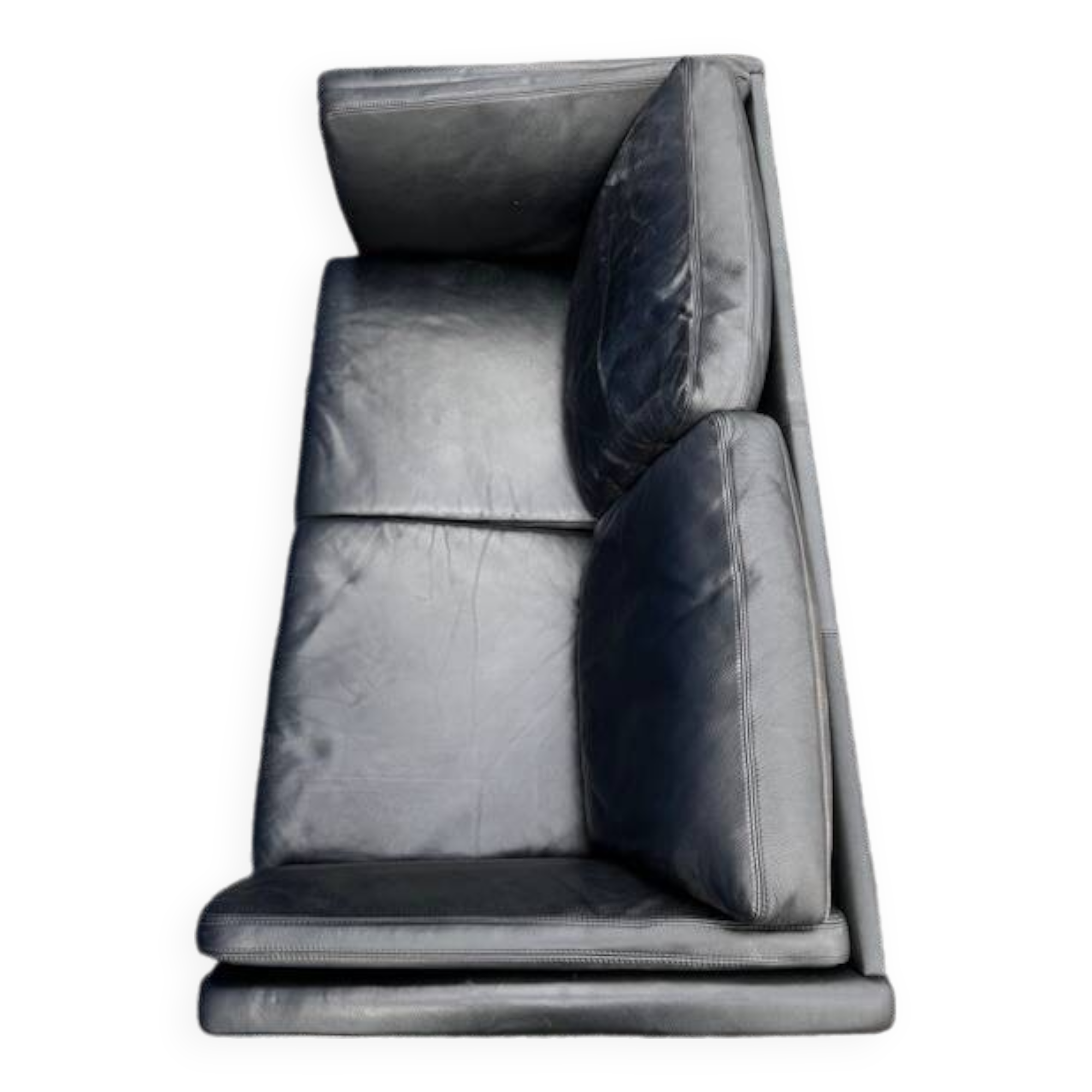 Danish vintage 2 seater black leather sofa 1970s