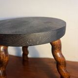 Round tripod stool with turned wooden legs