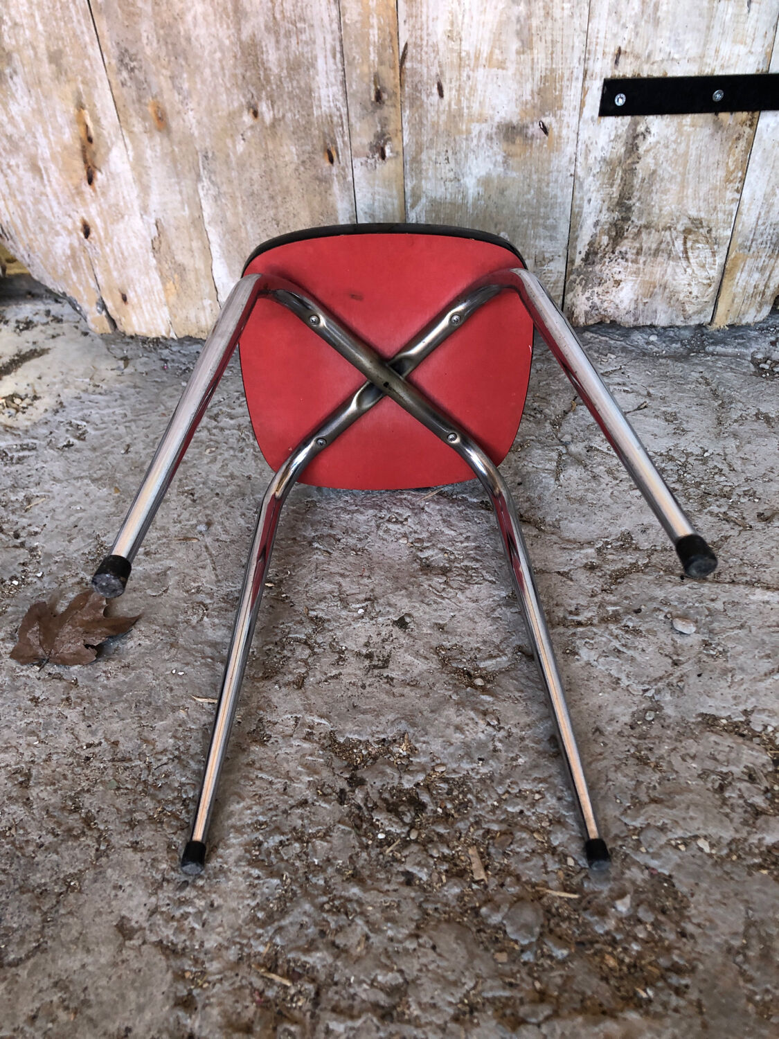 Tabouret formica blanc pieds compas metal chromé vintage