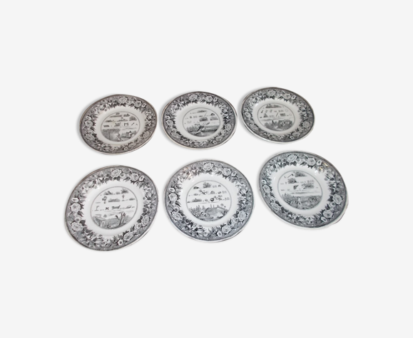 Ensemble de 6 anciennes assiettes Creil Montereau