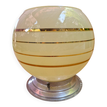 Globe en verre plafonnier lampe années 1950 vintage jaune & dorure