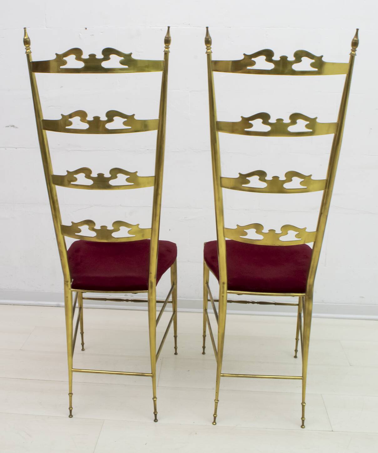 Pair of Mid-Century Modern Italian Brass High Back Chiavari Chairs, 1950s