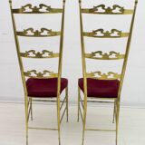 Pair of Mid-Century Modern Italian Brass High Back Chiavari Chairs, 1950s