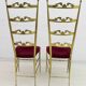 Paire de chaises Chiavari à dossier haut en laiton, style italien du milieu du siècle, années 1950