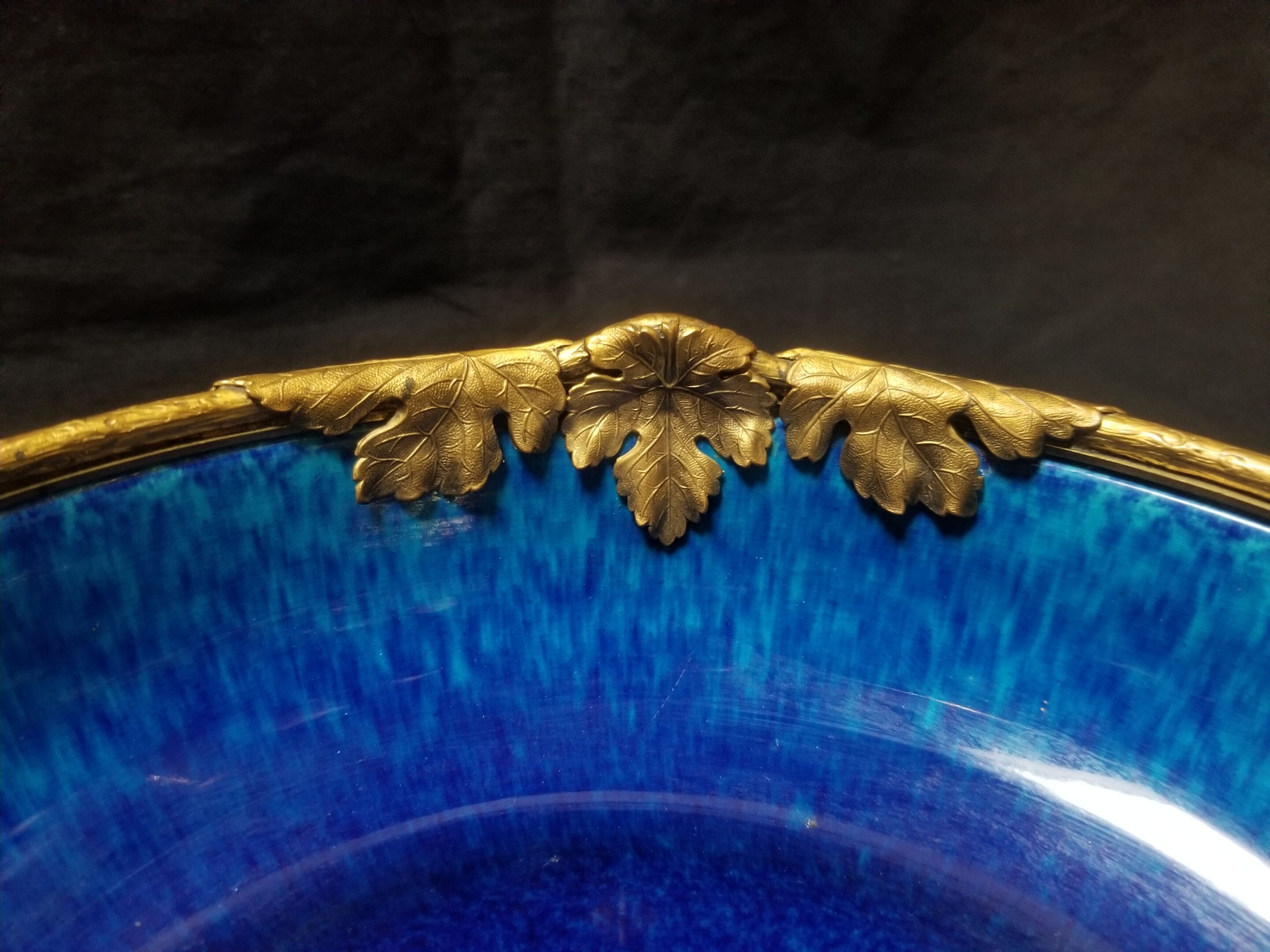Cobalt blue fruit cup in Sèvres Porcelain and Bronze signed Paul Milet