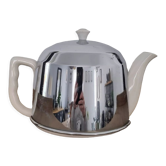 Théière cloche porcelaine et acier inoxydable vintage