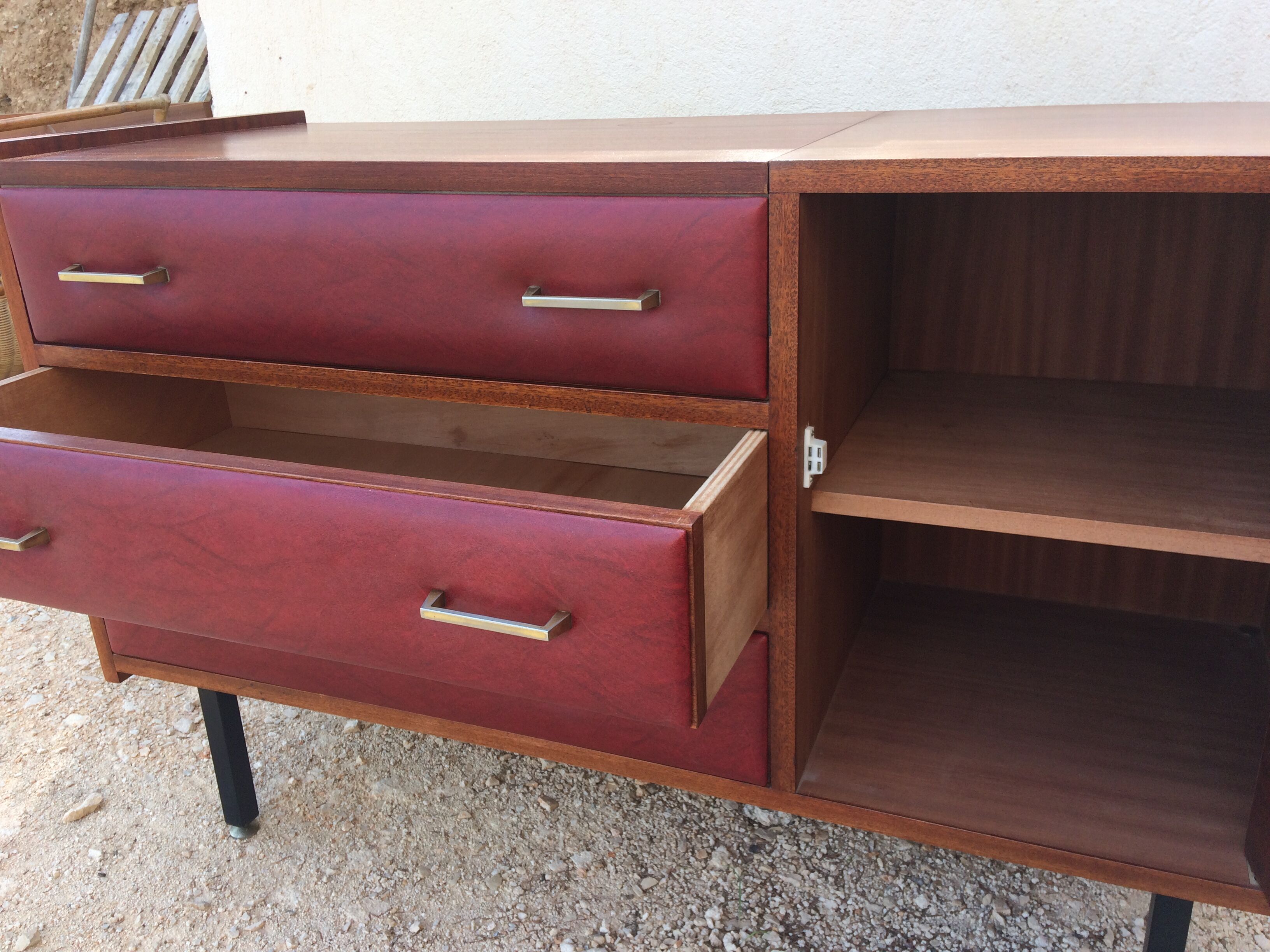 Commode coiffeuse Roger Landault bordeaux de 1965