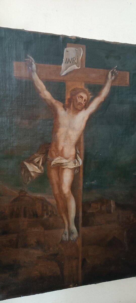Ancient Oil on Canvas "Crucifixion", Italian School, 18th Century