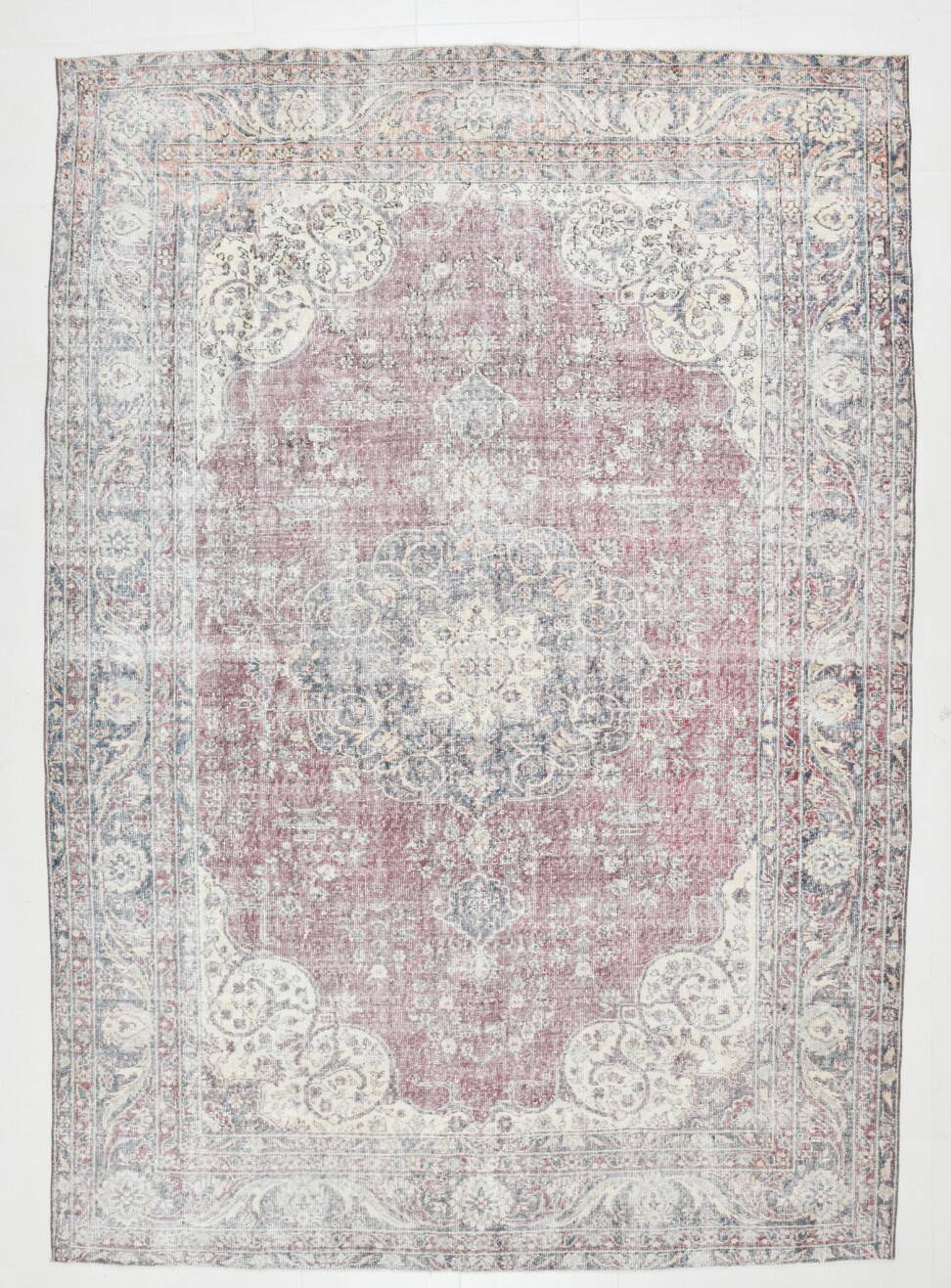 7x10 Faded Grey Beige Turkish Vintage Rug, 216x304Cm