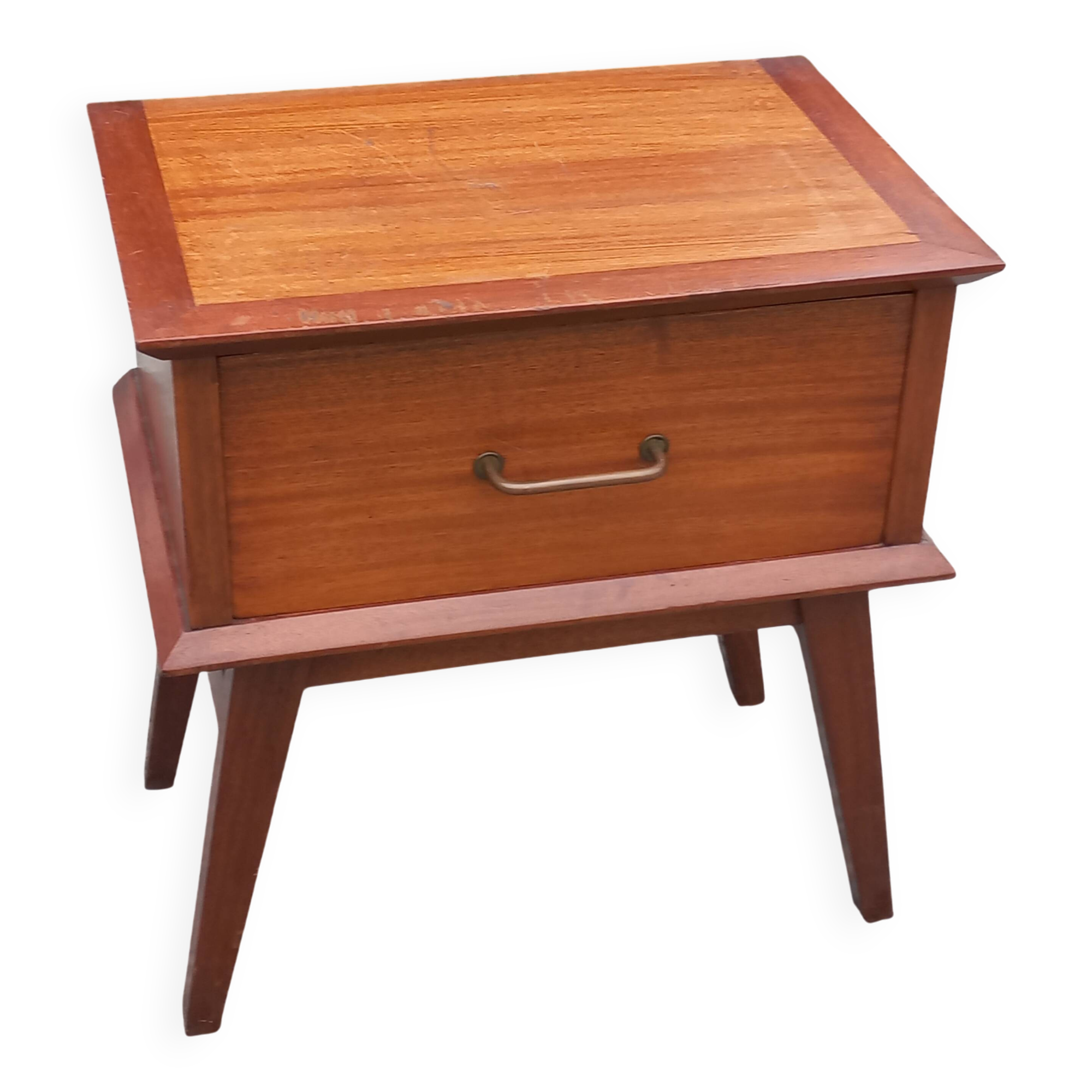 Vintage bedside table with compass legs from the 50s