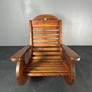 Brutalist pine rocking lounge chair with leather seat by Wasa 1984