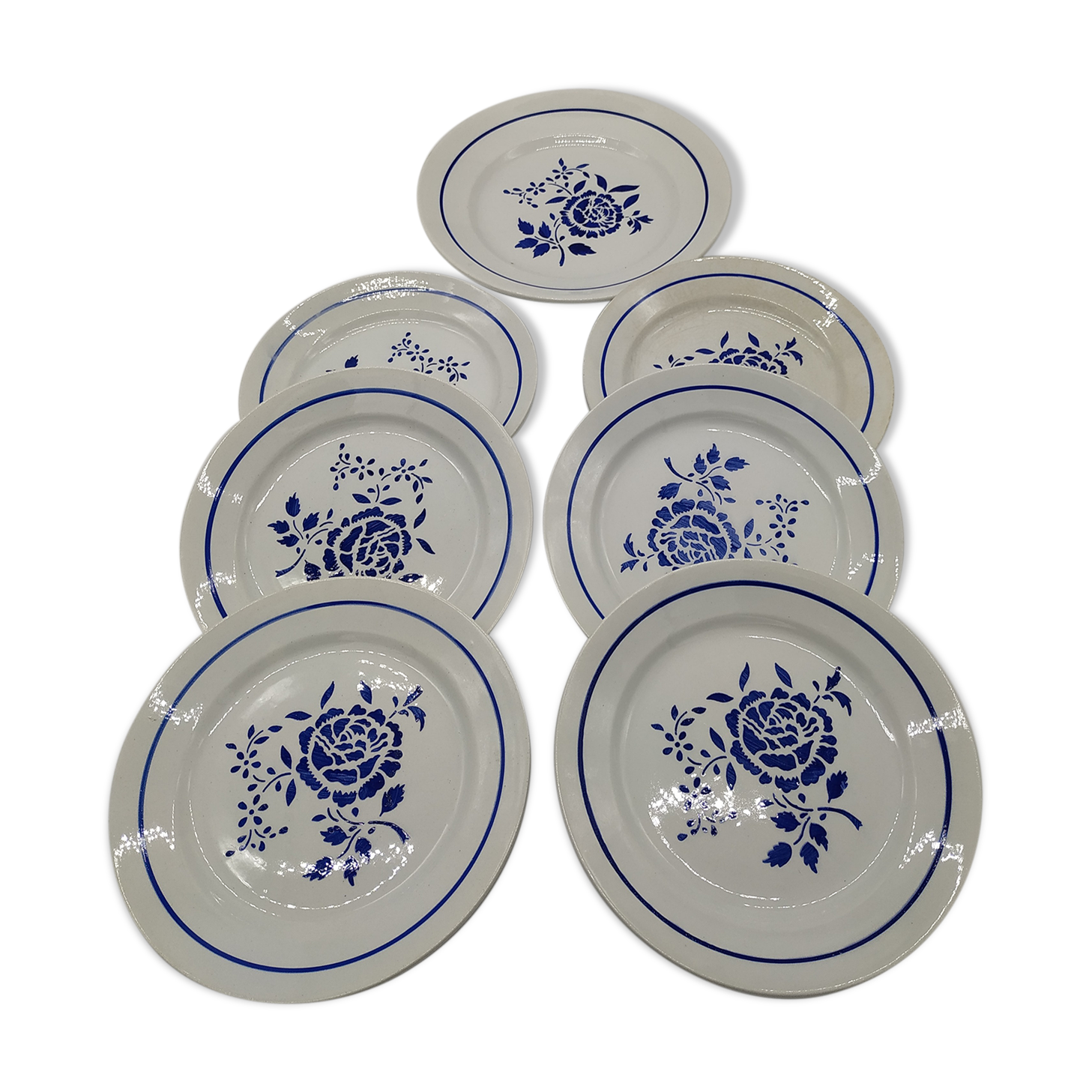 Lot of 6 flat plates and a round Lunéville dish