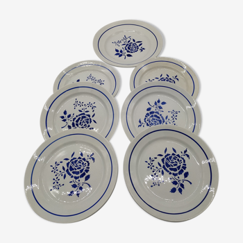 Lot de 6 assiettes plates et un plat rond Lunéville