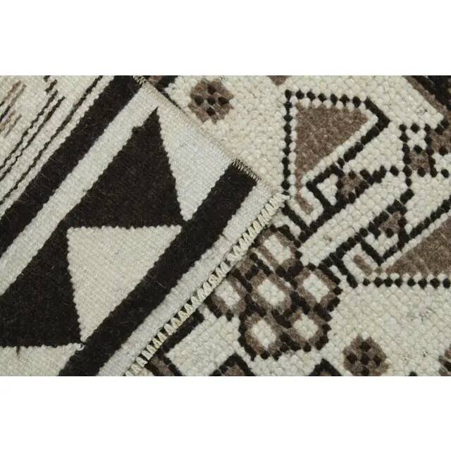 1970s Vintage Turkish Handmade Wool & Cotton Beige Runner Rug 96x361