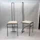 Pair of Postmodern High Back Black Metal Side Chairs in Boucle 1980s Vintage 70s
