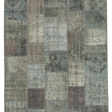 Handwoven Oriental Overdyed 173 cm x 243 cm Grey Patchwork Carpet