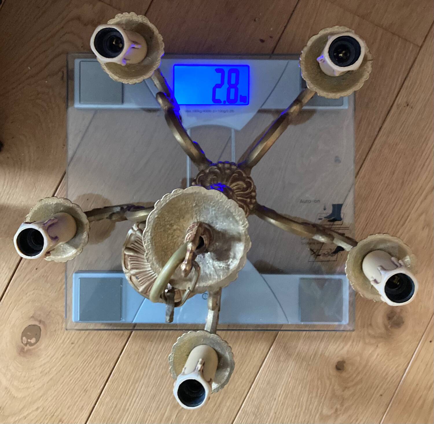 Lustre en bronze doré à 5 bras, époque XXeme